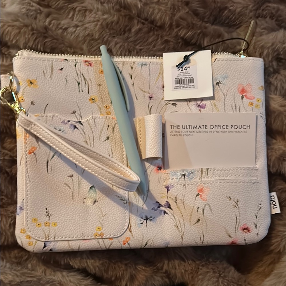 Floral White Office Pouch